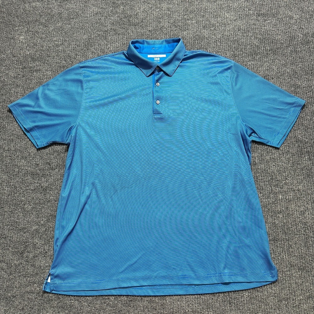Greg Norman ML75 Play Dry Mens‎ Golf Polo Shirt Blue Striped 51" Chest Size